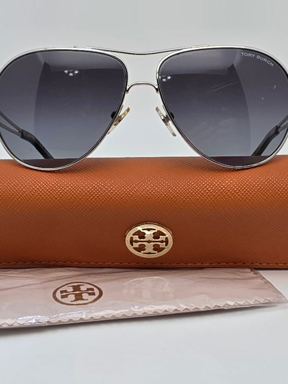 Tory Burch TY6060 Silver Frame Polarized Grey Gradient Lens Aviator Sunglasses